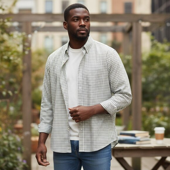 Lands End Mens Size 17.5 34 Non Iron Pinpoint Oxford Long Sleeve Button Up Shirt - Picture 1 of 11